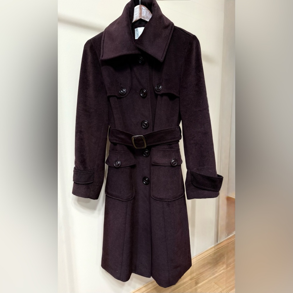 Classic Max Mara Dark Burgundy Double-Breasted Women's Wool Coat Size L